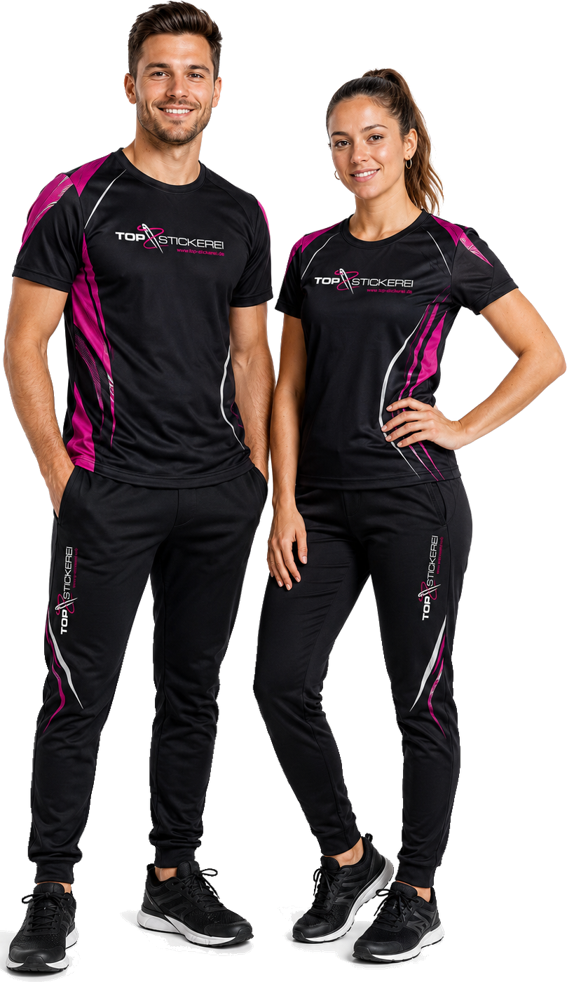 Bedrucktes Trikot und Trainingshose mit Logo &ndash; Symbolbild, Personen mit KI erstellt