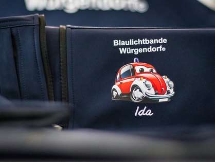 Bedruckte Softshelljacke mit Logo für die Jugendfeuerwehr Würgendorf (Blaulichtbande)